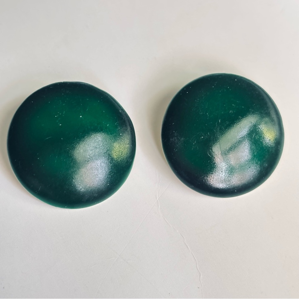 Emerald Green Round Button Earrings